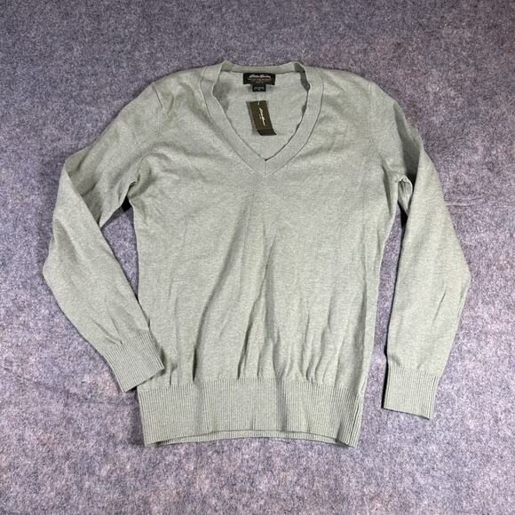 Eddie Bauer Sweater Mens Medium V-Neck Green Pullover Cotton Cashmere Blend - Picture 1 of 7